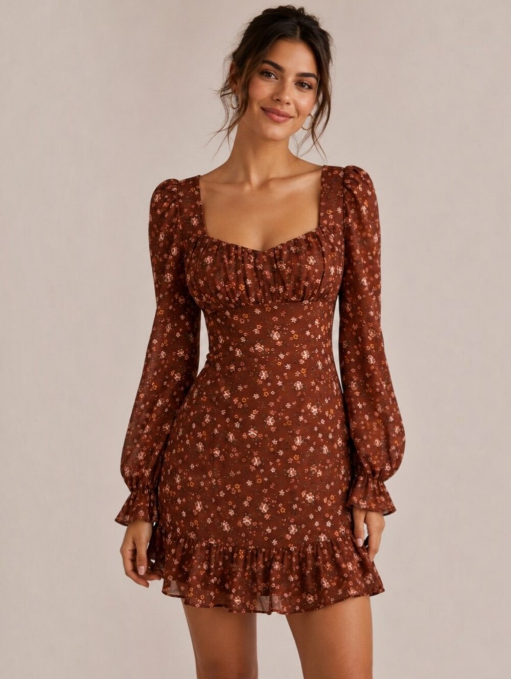 Sadie & Sage Rust Floral Ruffle Mini Dress Size Small NWT